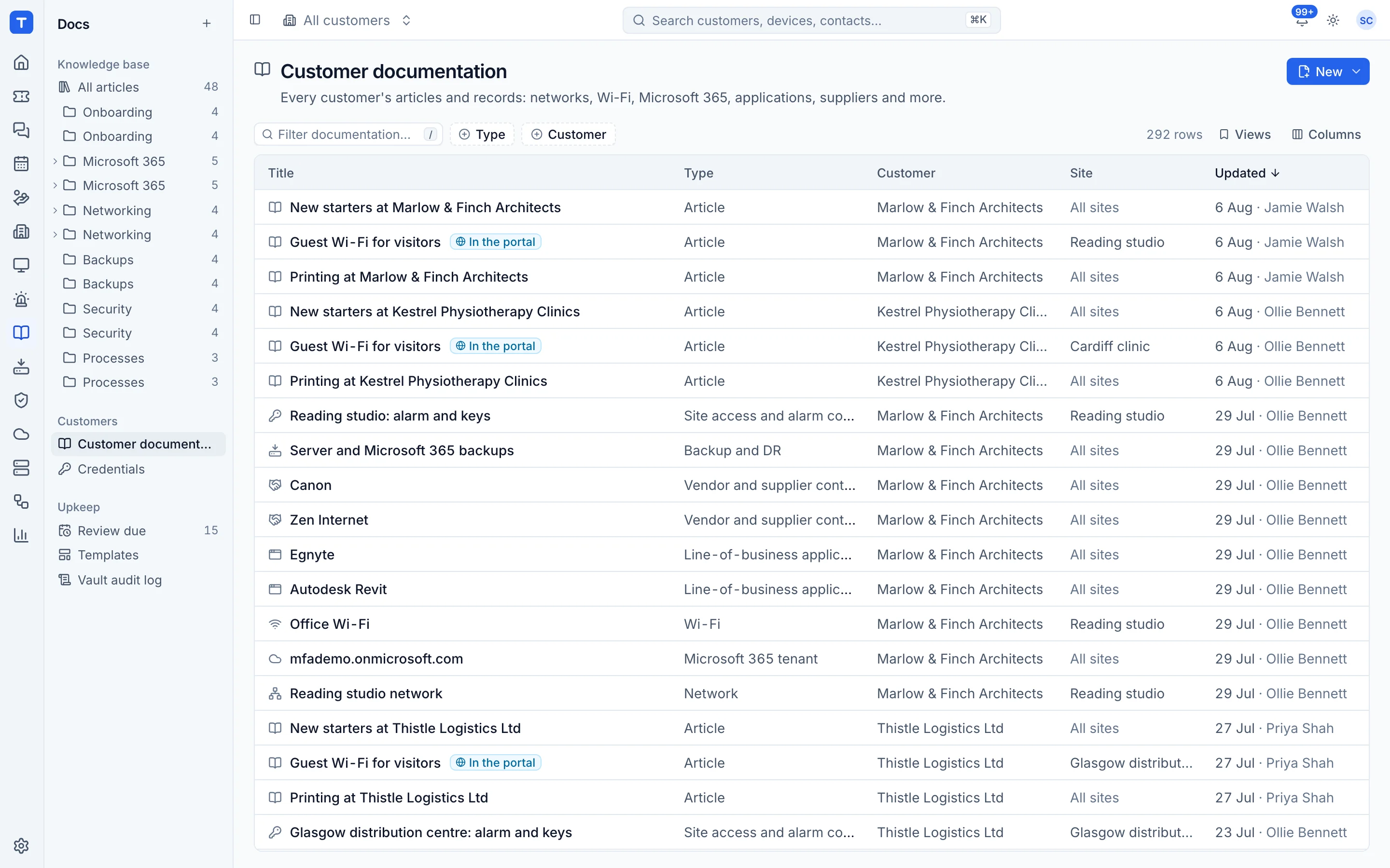 Customer documentation with structured records