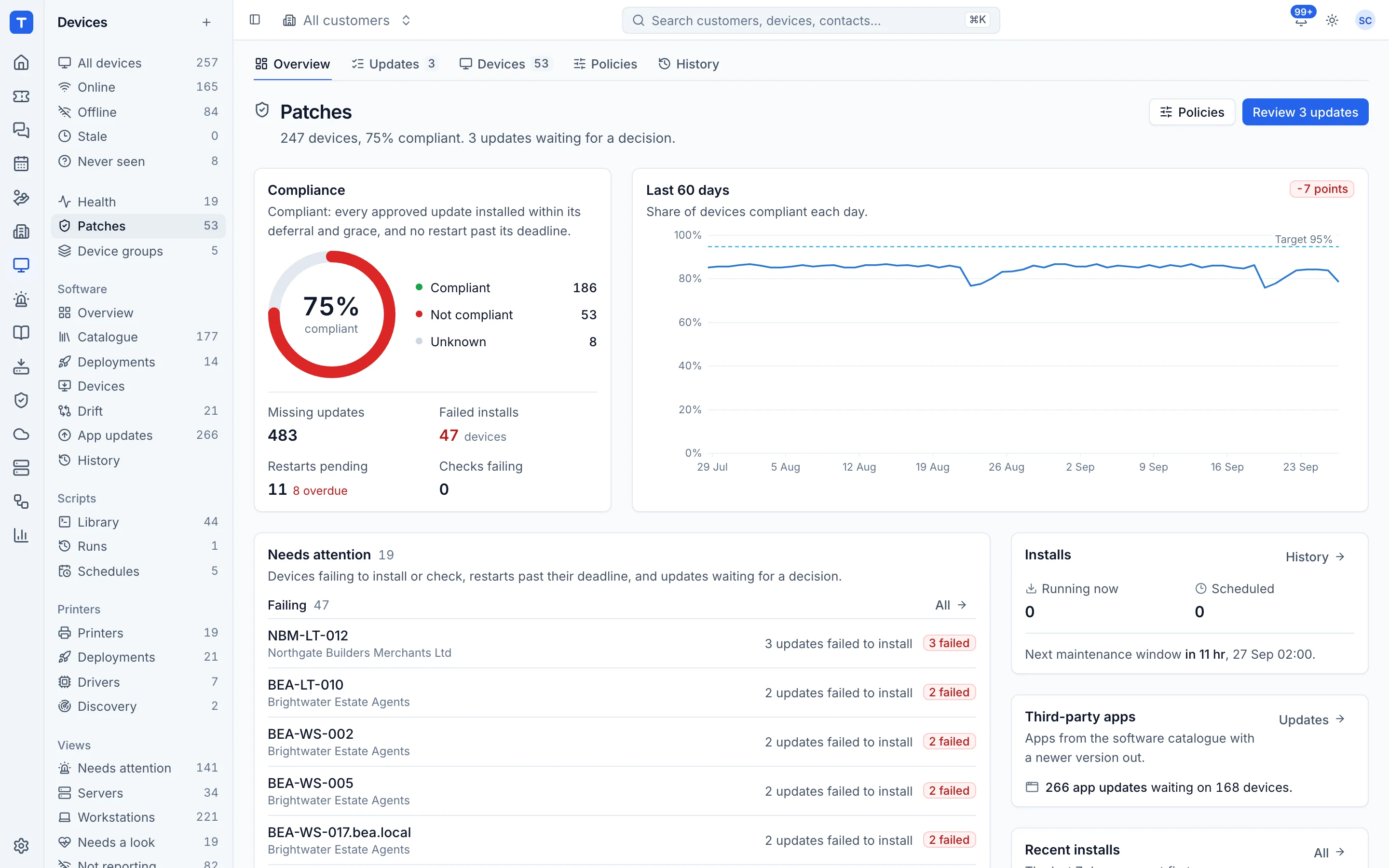 Patch compliance across customers