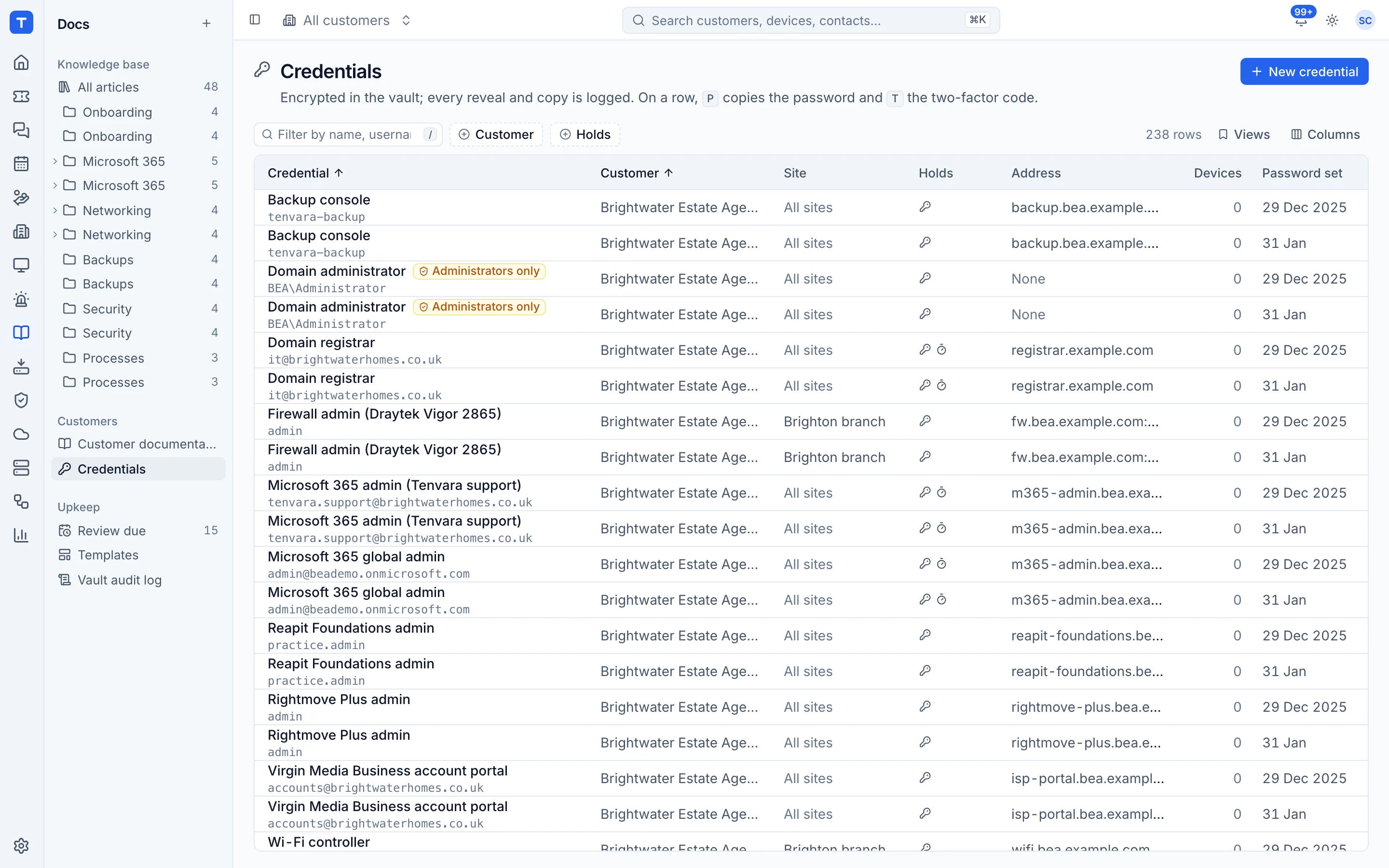 The credentials vault with every reveal recorded in an audit trail
